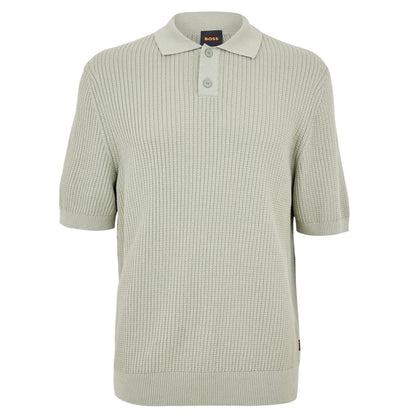 Green - Front - Boss Mens Ribbed Collared Polo Shirt