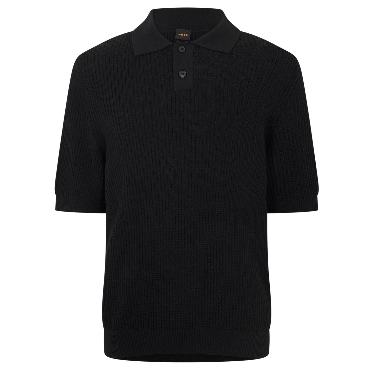 Black - Front - Boss Mens Ribbed Collared Polo Shirt