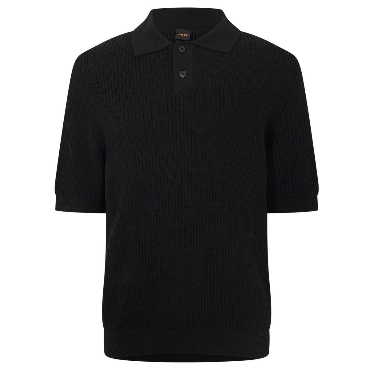 Black - Front - Boss Mens Ribbed Collared Polo Shirt