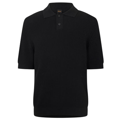 Black - Front - Boss Mens Ribbed Collared Polo Shirt