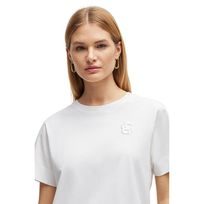 White - Side - Boss Womens-Ladies Monogram Embroidered T-Shirt