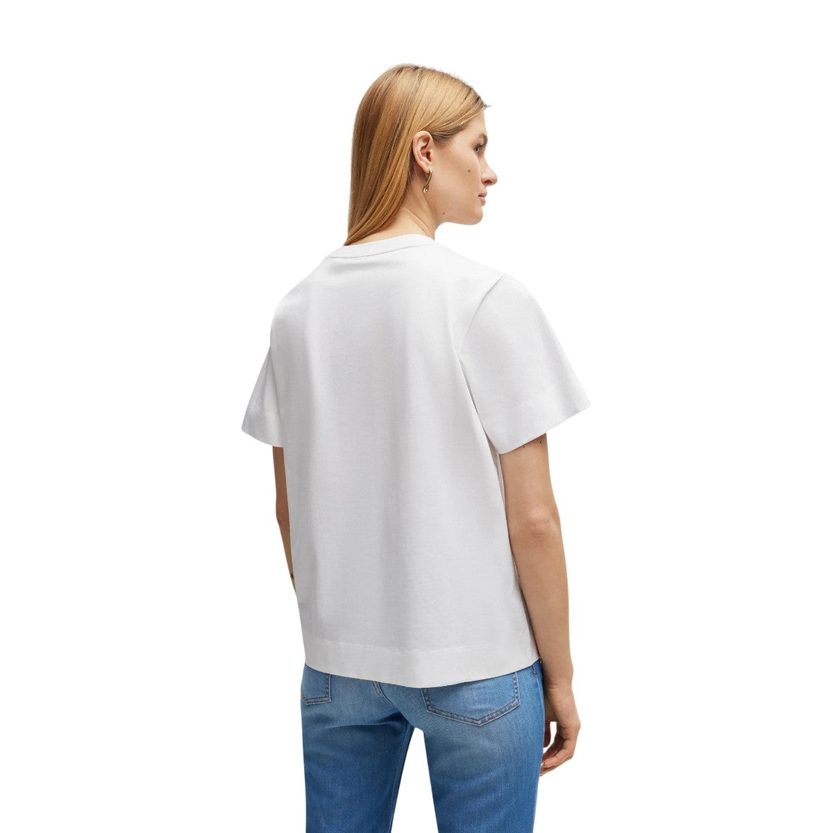 White - Back - Boss Womens-Ladies Monogram Embroidered T-Shirt