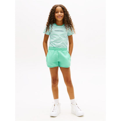 Tropical Green - Front - Tommy Hilfiger Girls Striped T-Shirt & Shorts Set