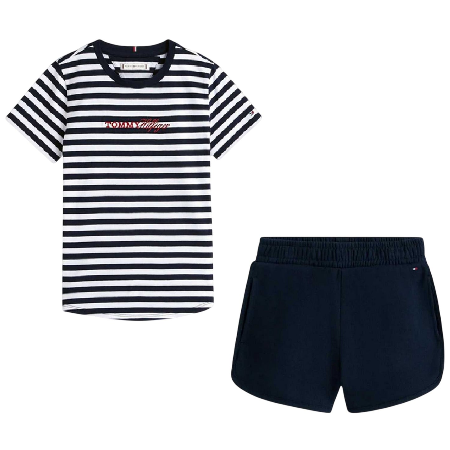 Night Navy - Front - Tommy Hilfiger Girls Striped T-Shirt & Shorts Set