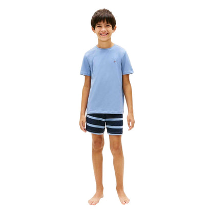 Blue - Pack Shot - Tommy Hilfiger Childrens-Kids Essential Striped Short Pyjama Set