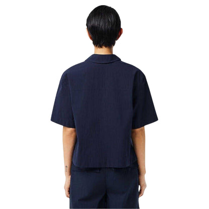 Navy Blue - Back - Lacoste Womens-Ladies Embroidered Relaxed Fit Shirt