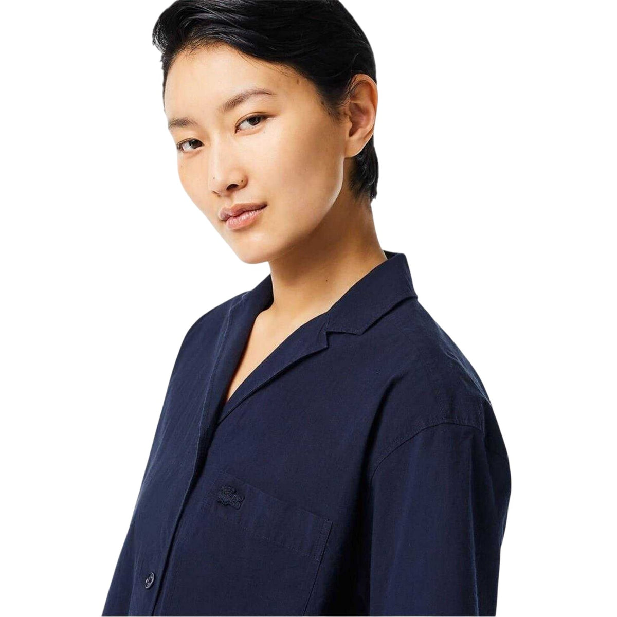 Navy Blue - Side - Lacoste Womens-Ladies Embroidered Relaxed Fit Shirt