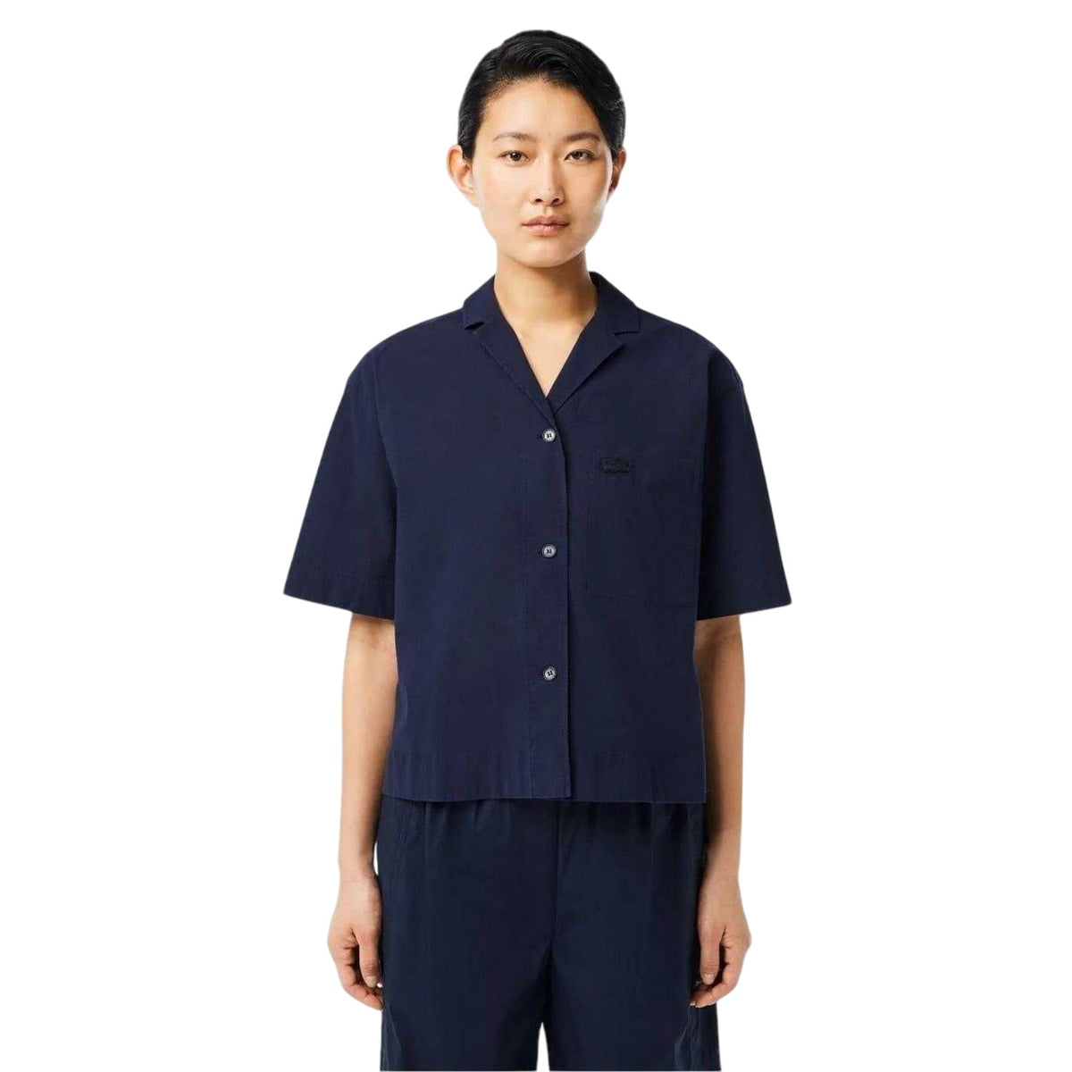 Navy Blue - Front - Lacoste Womens-Ladies Embroidered Relaxed Fit Shirt