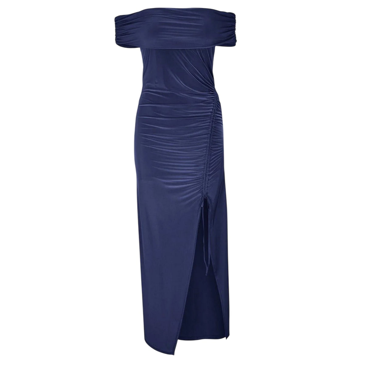 Navy - Front - Biba Womens-Ladies Ruched Bardot Maxi Dress