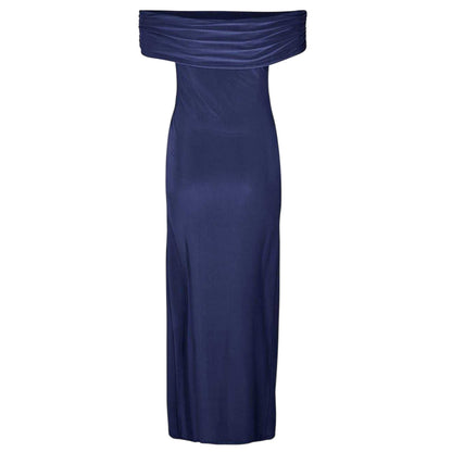 Navy - Back - Biba Womens-Ladies Ruched Bardot Maxi Dress