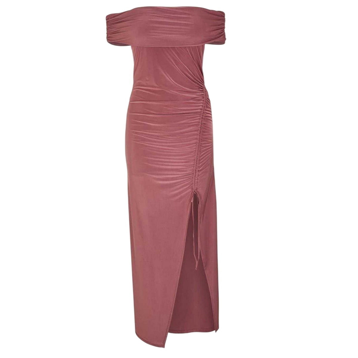 Chestnut - Front - Biba Womens-Ladies Ruched Bardot Maxi Dress