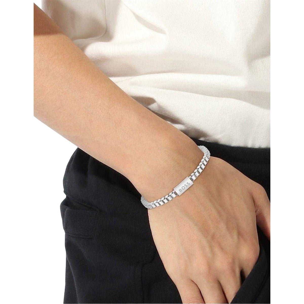 Silver - Side - Boss Mens Bracelet