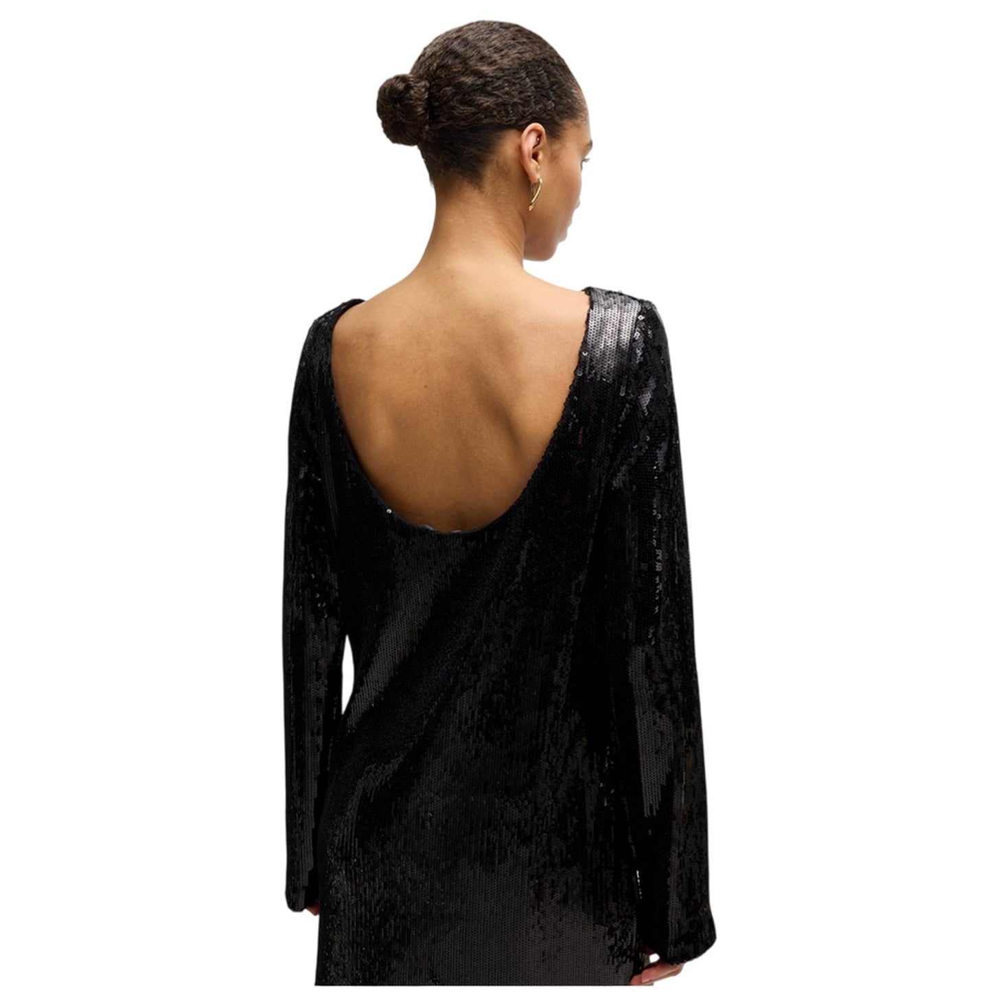Black - Back - Boss Womens-Ladies Emaxa Sequin Boat Neck Dress