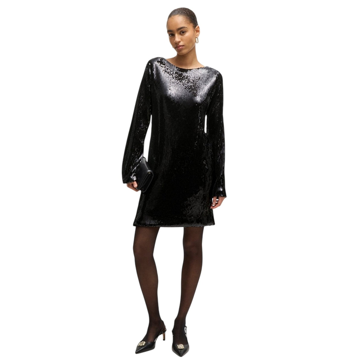 Black - Lifestyle - Boss Womens-Ladies Emaxa Sequin Boat Neck Dress