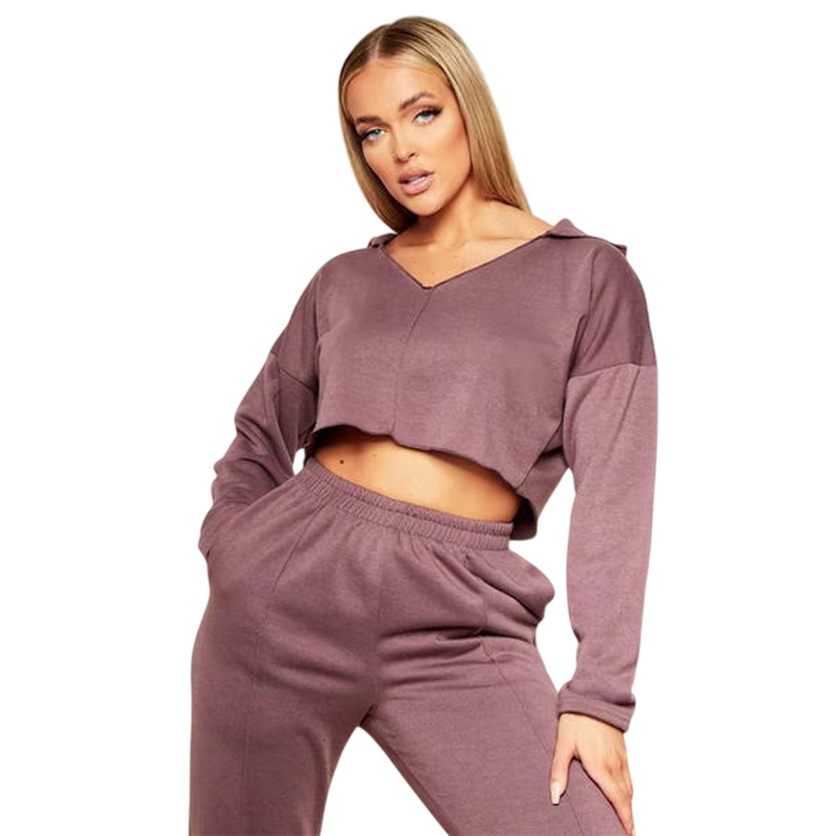 Mocha - Side - Missy Empire Womens-Ladies Seam Detail Crop Hoodie