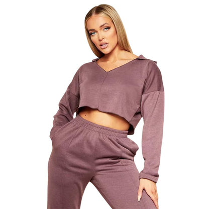 Mocha - Side - Missy Empire Womens-Ladies Seam Detail Crop Hoodie