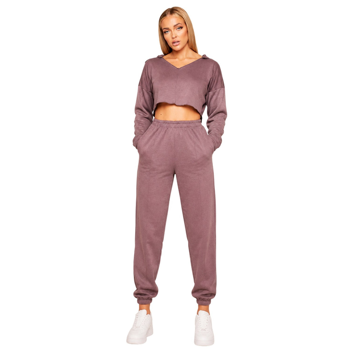 Mocha - Lifestyle - Missy Empire Womens-Ladies Seam Detail Crop Hoodie