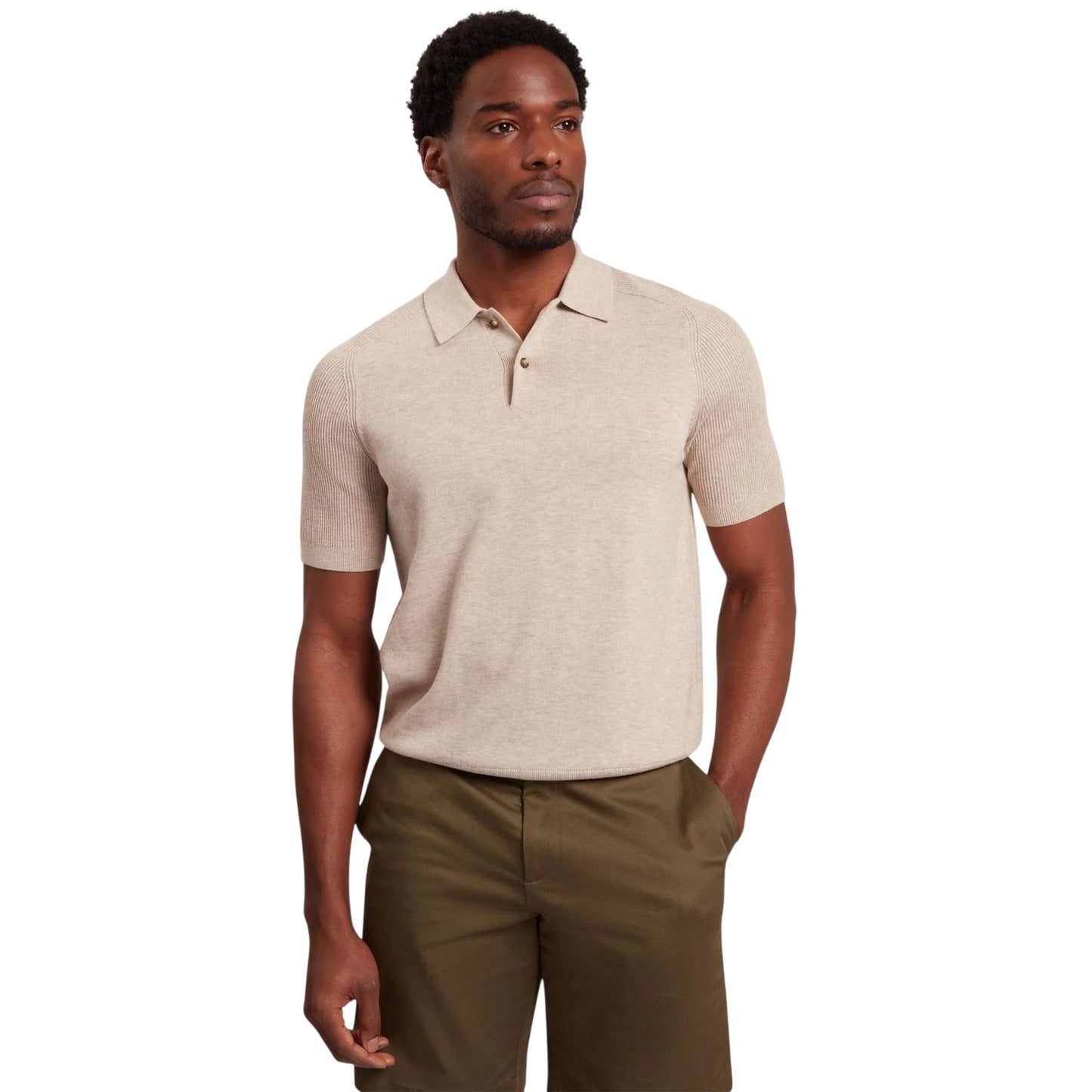 Taupe - Lifestyle - Ted Baker Mens Ribbed Raglan Polo Shirt