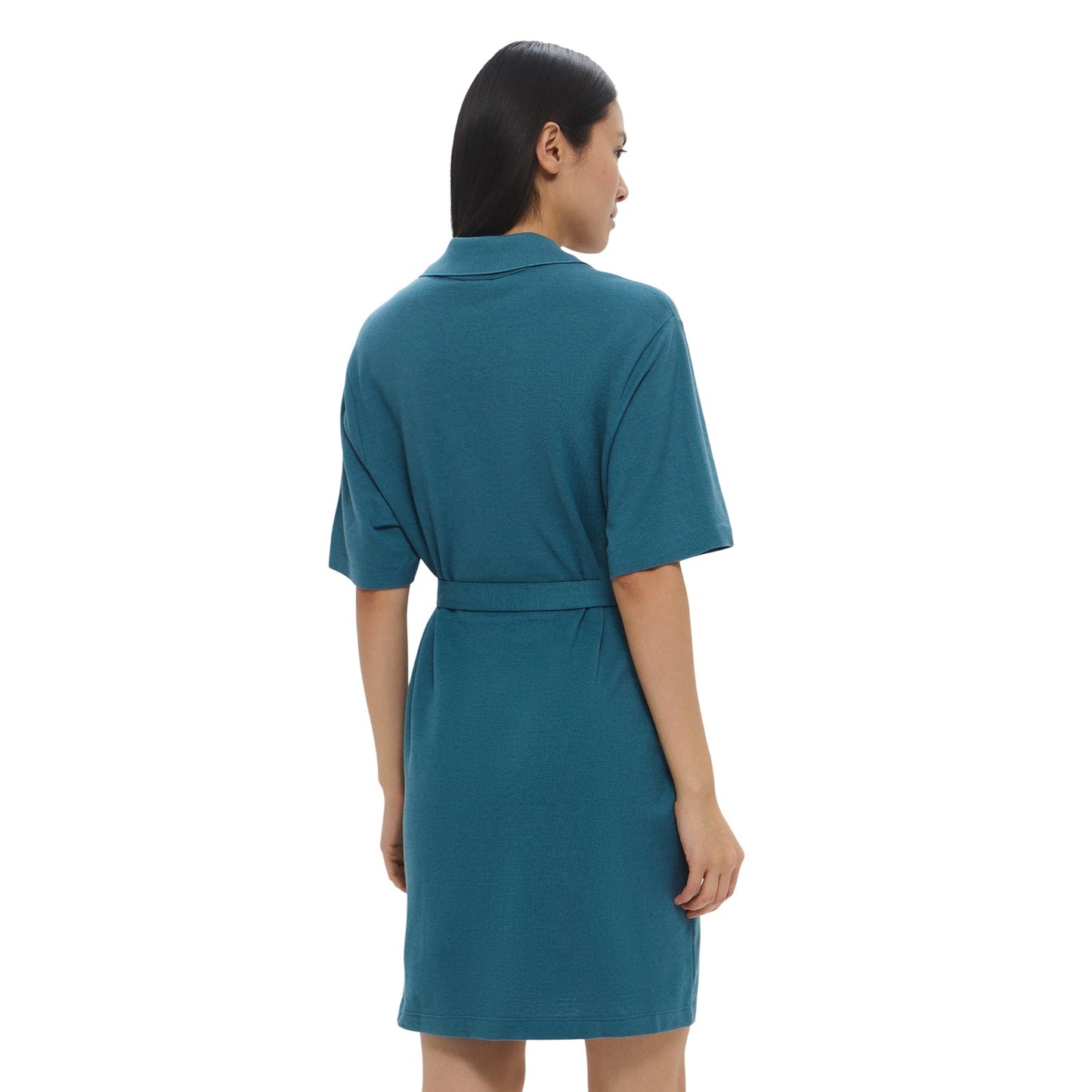 Green - Back - Lacoste Womens-Ladies Cotton Linen Shirt Dress