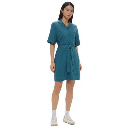 Green - Pack Shot - Lacoste Womens-Ladies Cotton Linen Shirt Dress