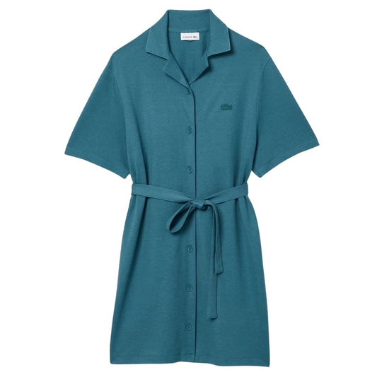 Green - Front - Lacoste Womens-Ladies Cotton Linen Shirt Dress