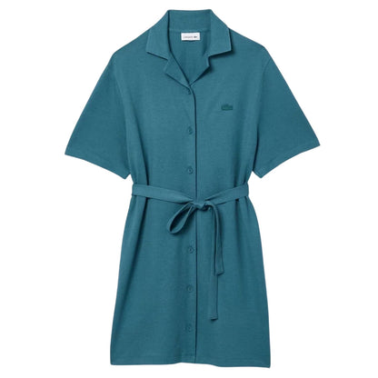 Green - Front - Lacoste Womens-Ladies Cotton Linen Shirt Dress