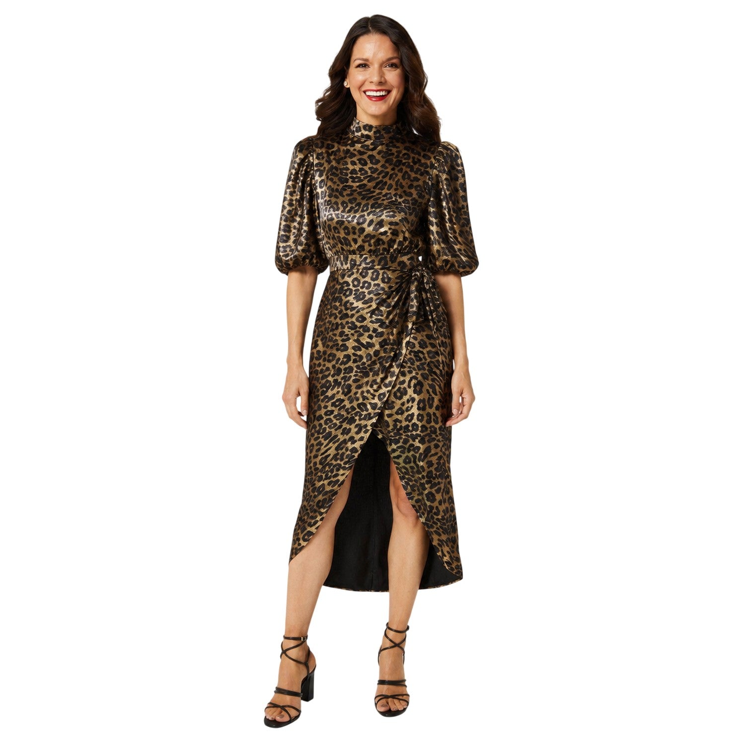 Leopard - Front - Biba Womens-Ladies Tess Daly Leopard Foil Wrap Dress