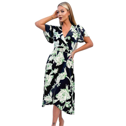Floral-Multicoloured Print - Side - Ax Womens-Ladies Floral Wrap Dress
