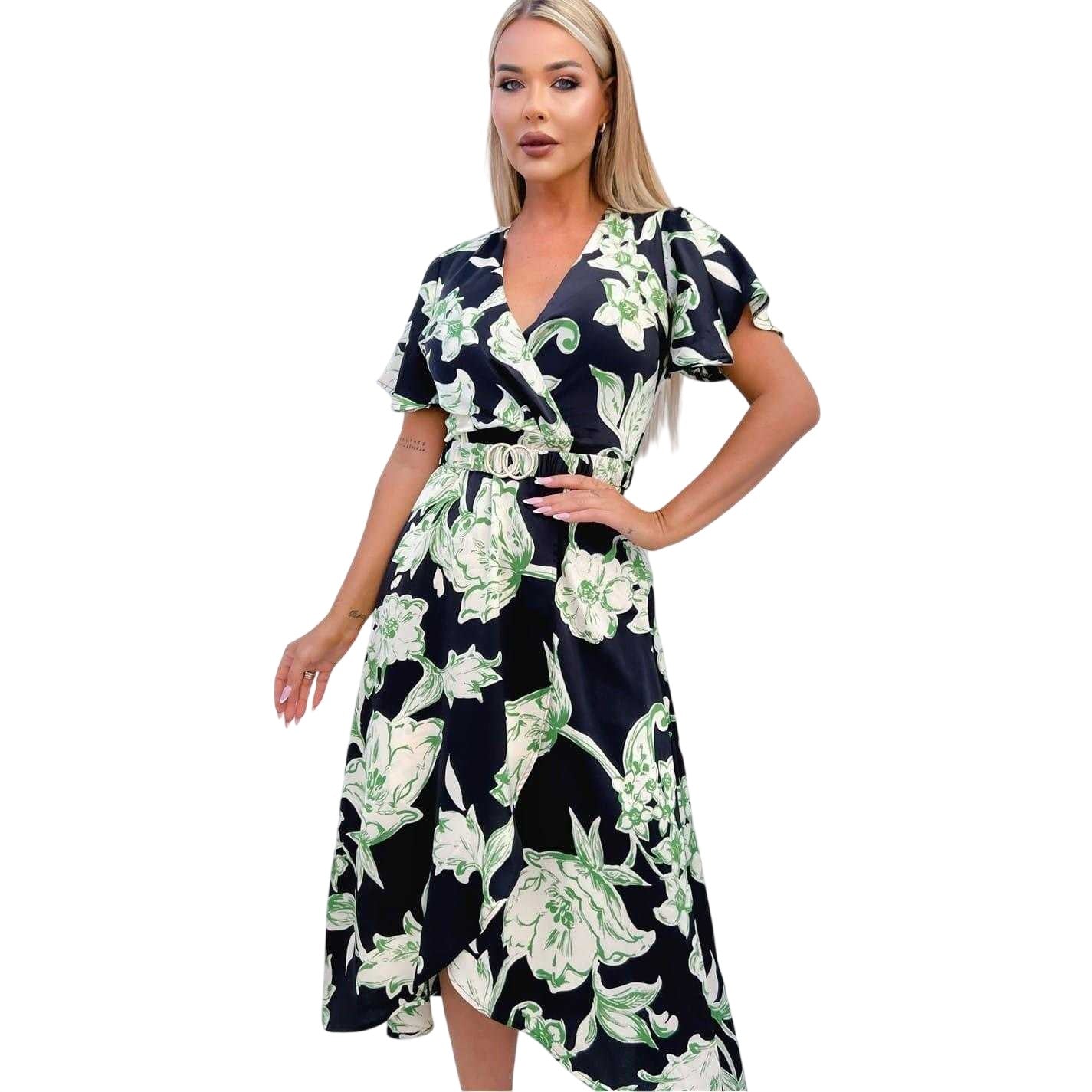 Floral-Multicoloured Print - Front - Ax Womens-Ladies Floral Wrap Dress