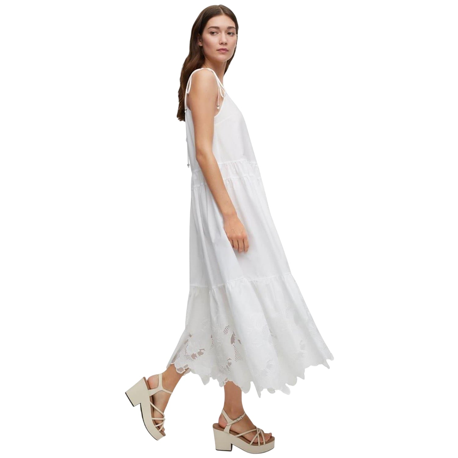 White Print - Back - Boss Womens-Ladies Broderie Maxi Dress