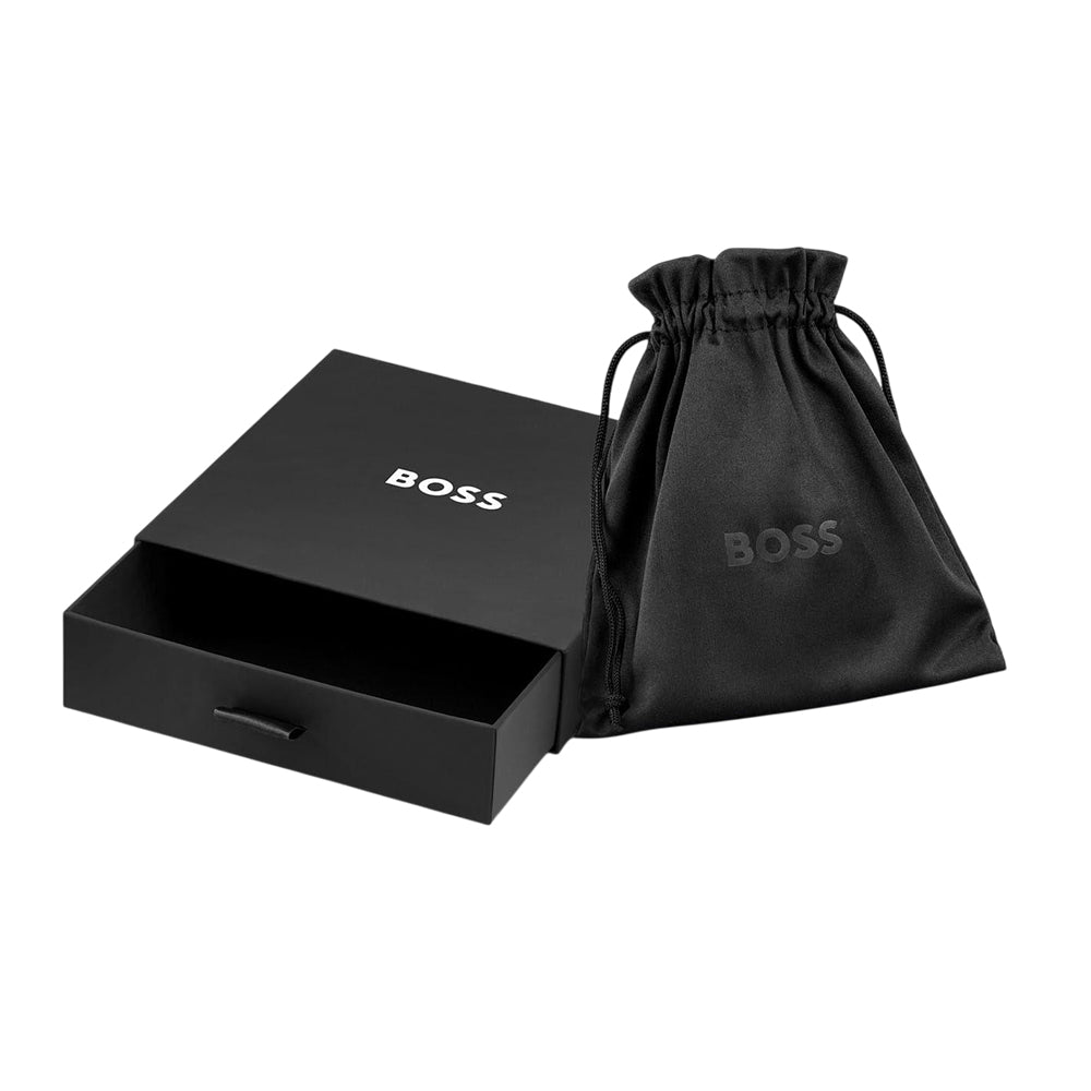 Black - Side - Boss Mens Ares Leather Braided Bracelet