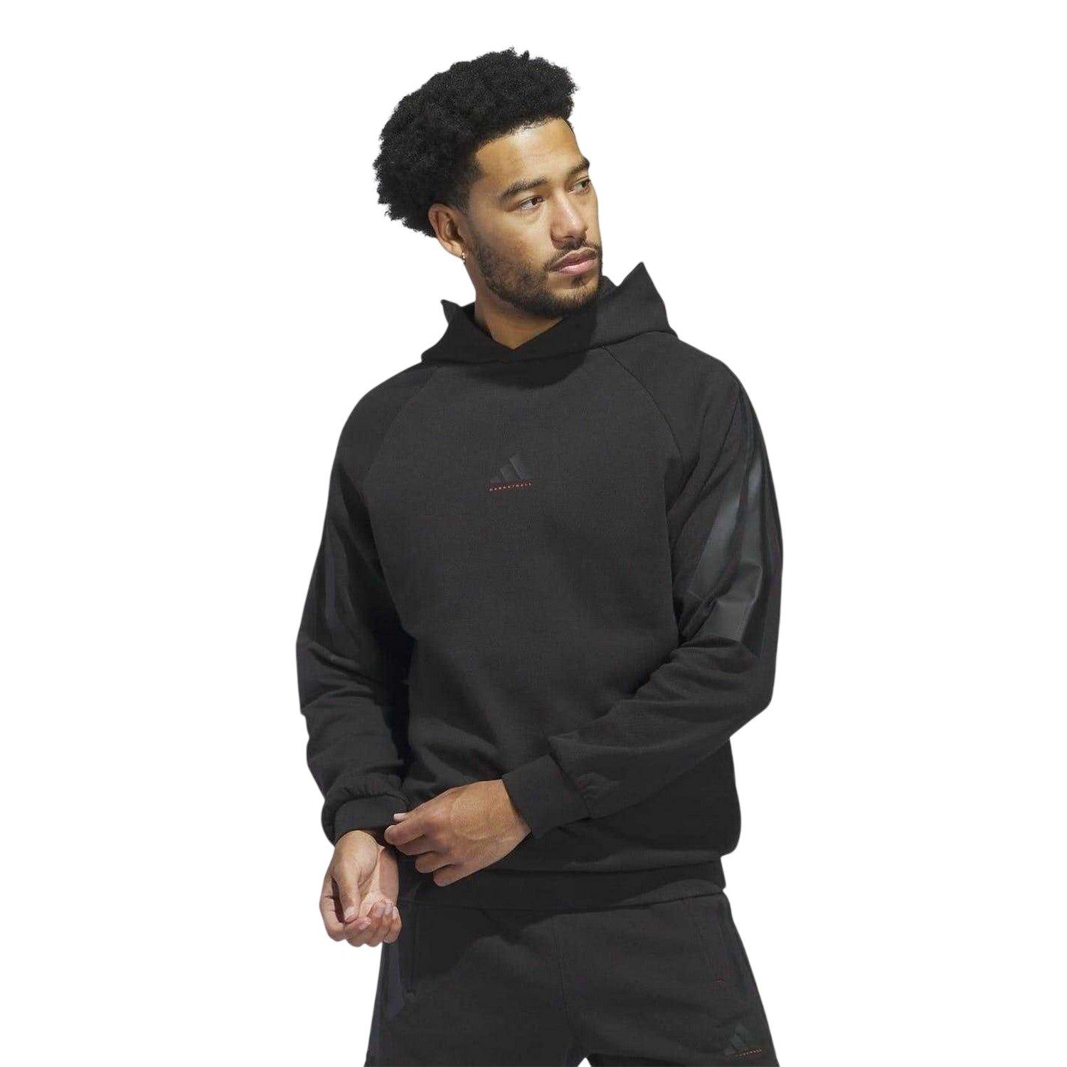 Black - Side - Adidas Mens Raglan Basketball Hoodie