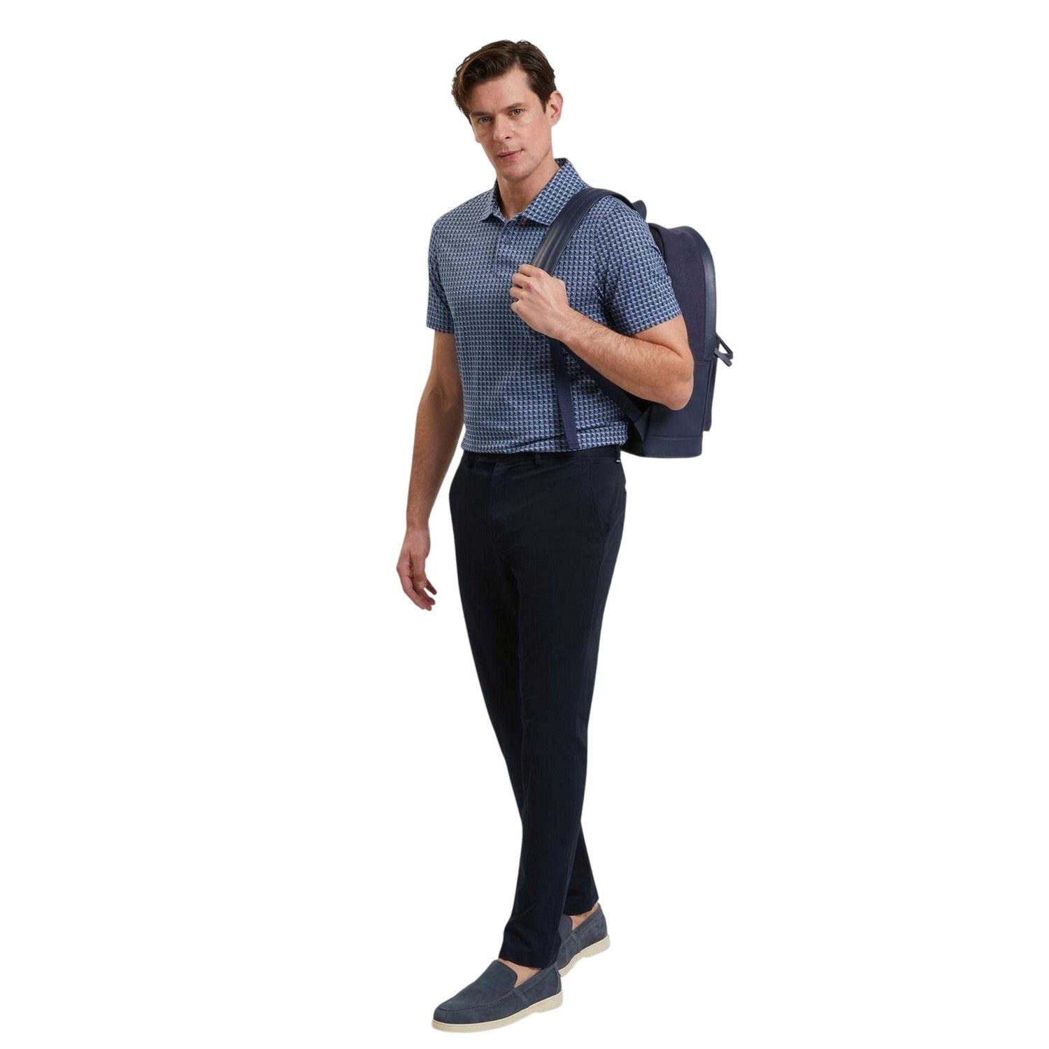 Navy - Side - Ted Baker Mens Geometric Short-Sleeved Polo Shirt