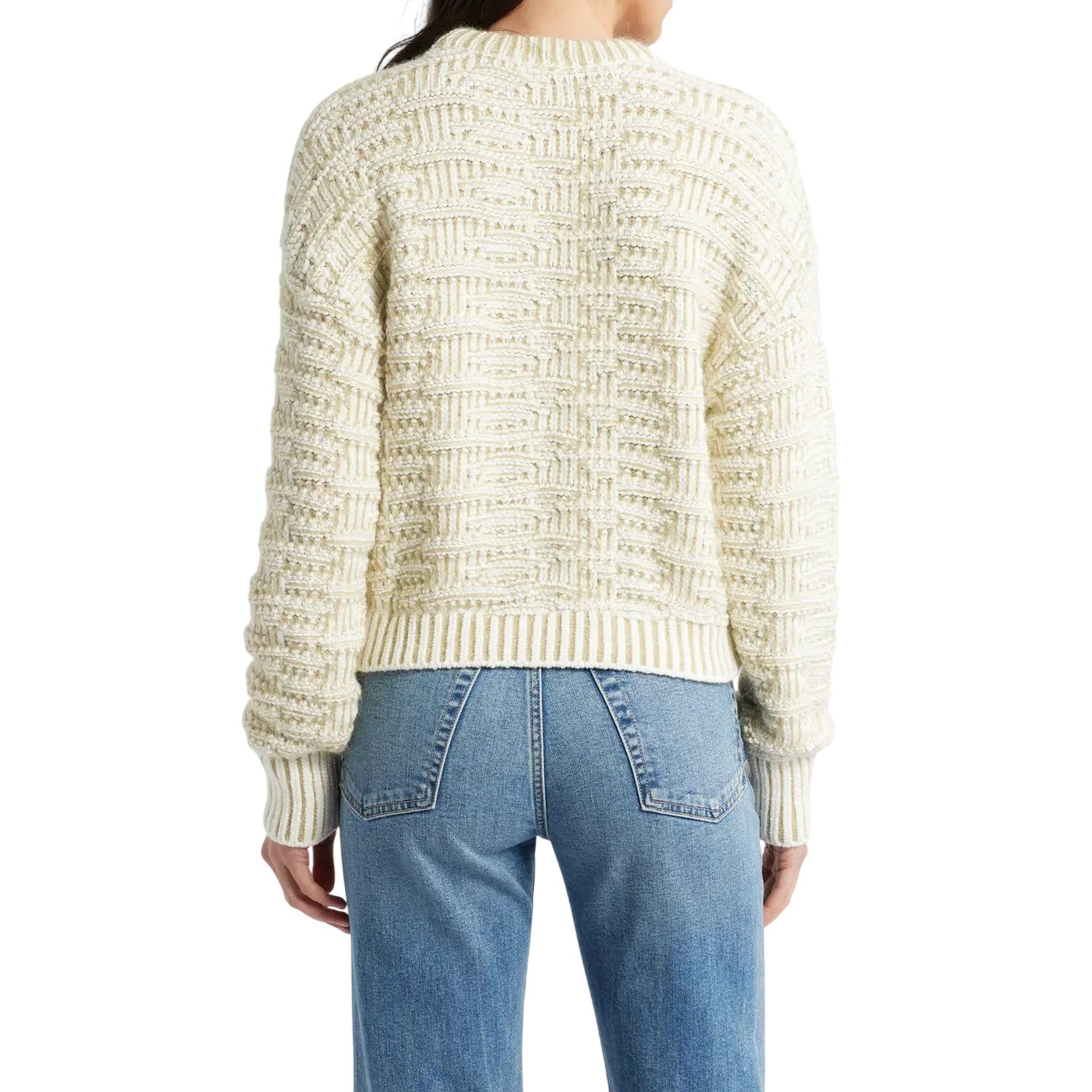Off White - Back - Boss Womens-Ladies Knitted Ribbed Collar Long-Sleeved Sweater Top