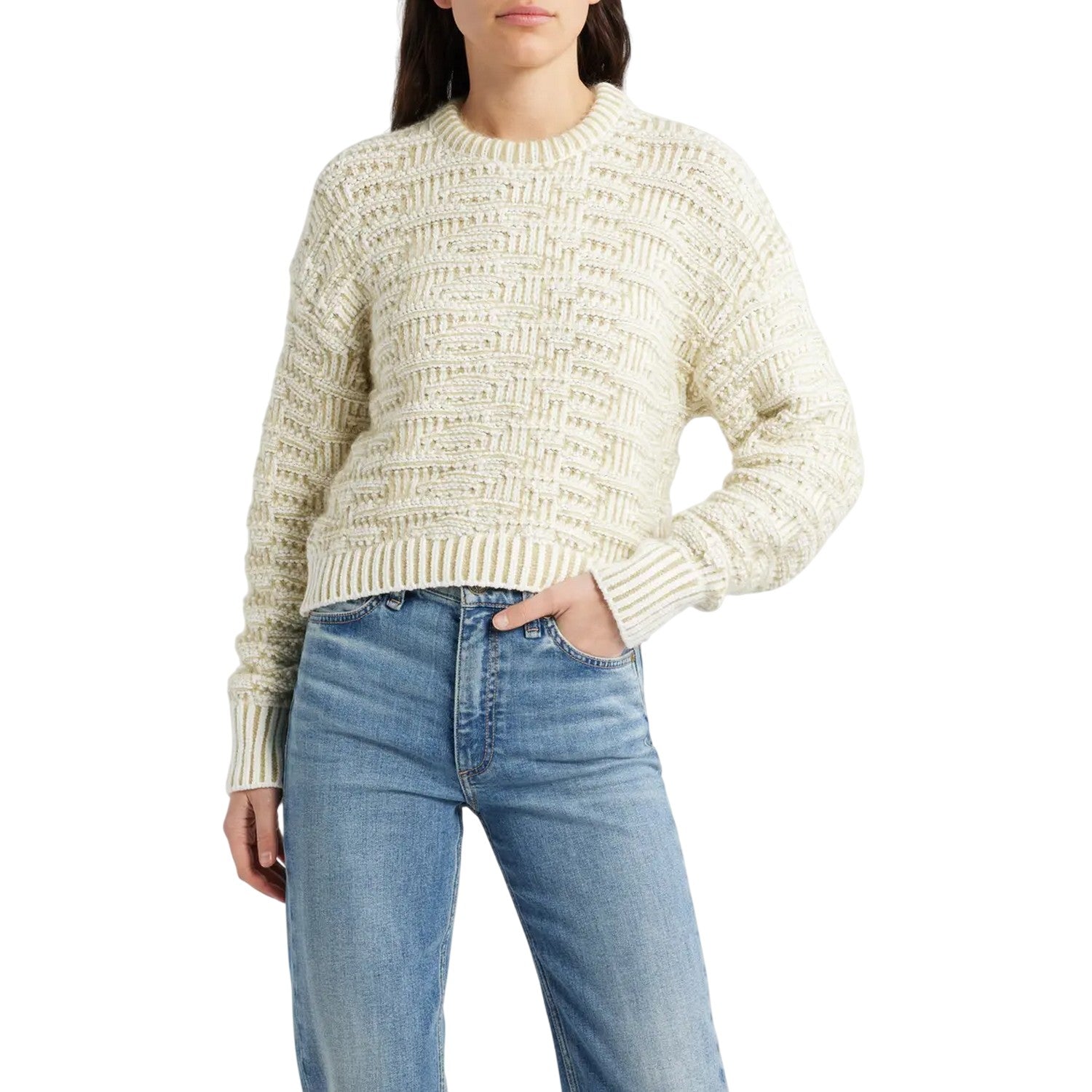 Off White - Side - Boss Womens-Ladies Knitted Ribbed Collar Long-Sleeved Sweater Top