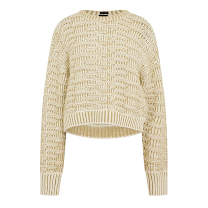 Off White - Front - Boss Womens-Ladies Knitted Ribbed Collar Long-Sleeved Sweater Top