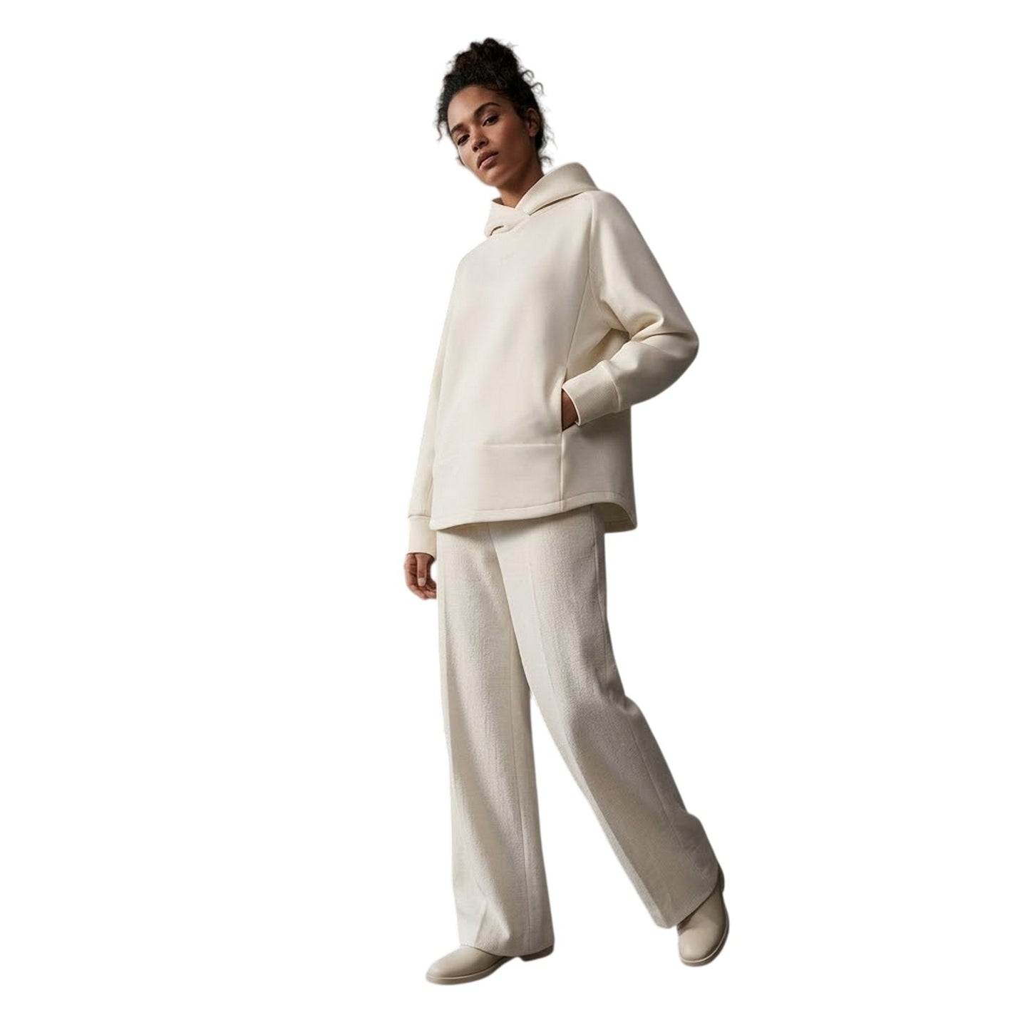 White - Side - Boss Womens-Ladies Elapse Relaxed Fit Hoodie