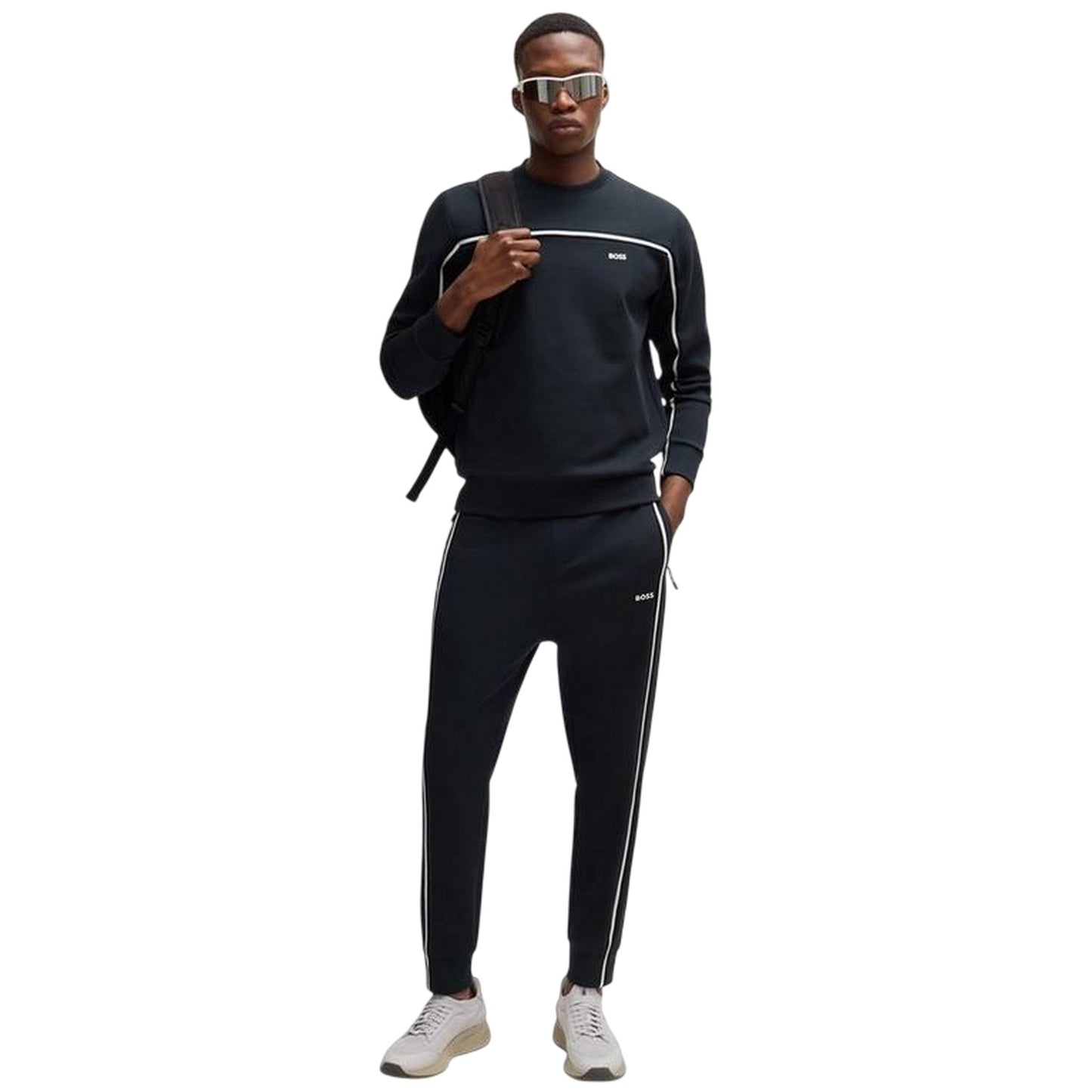 Dark Blue - Side - Boss Mens Hadiko Side Stripe Regular Jogging Bottoms