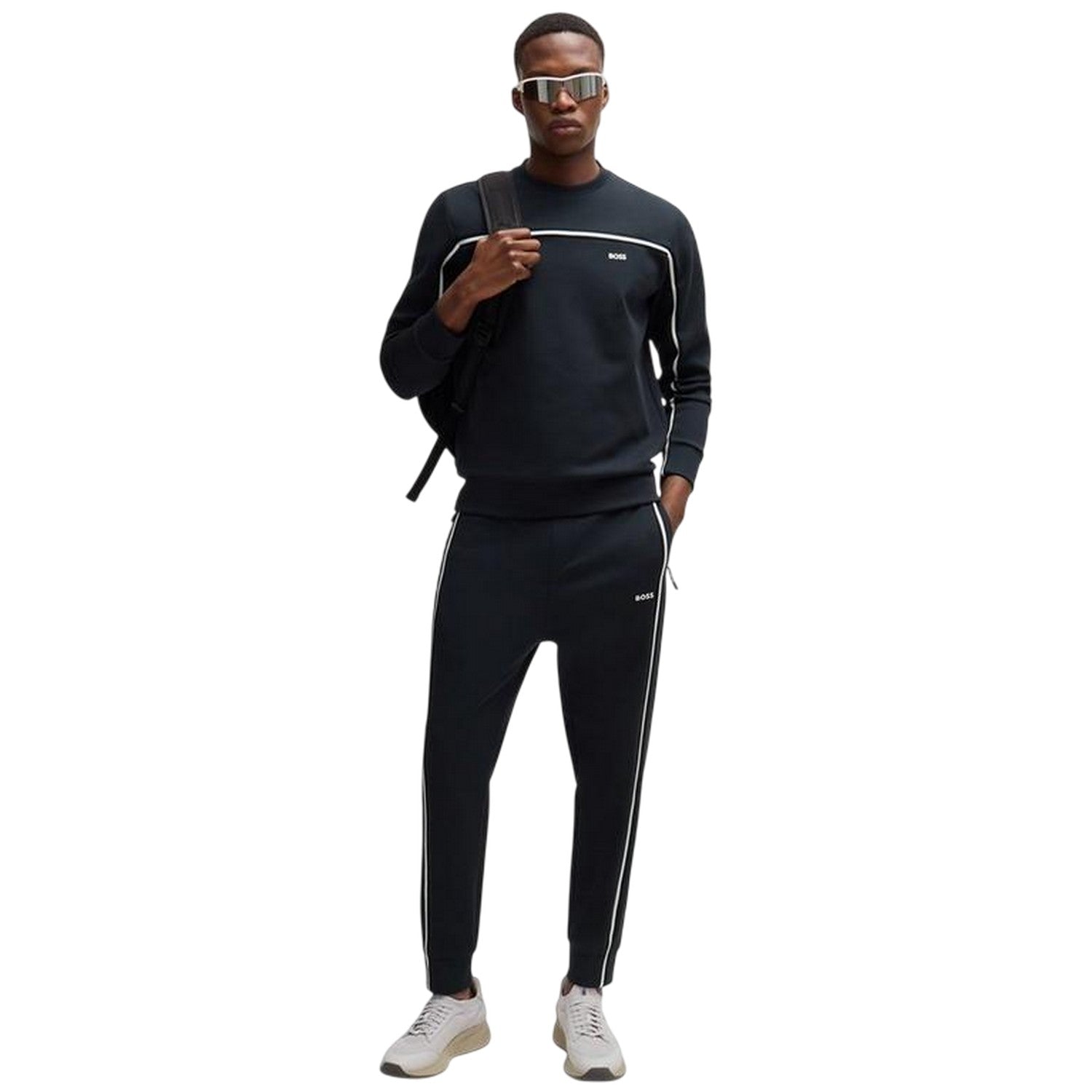 Dark Blue - Side - Boss Mens Hadiko Side Stripe Regular Jogging Bottoms