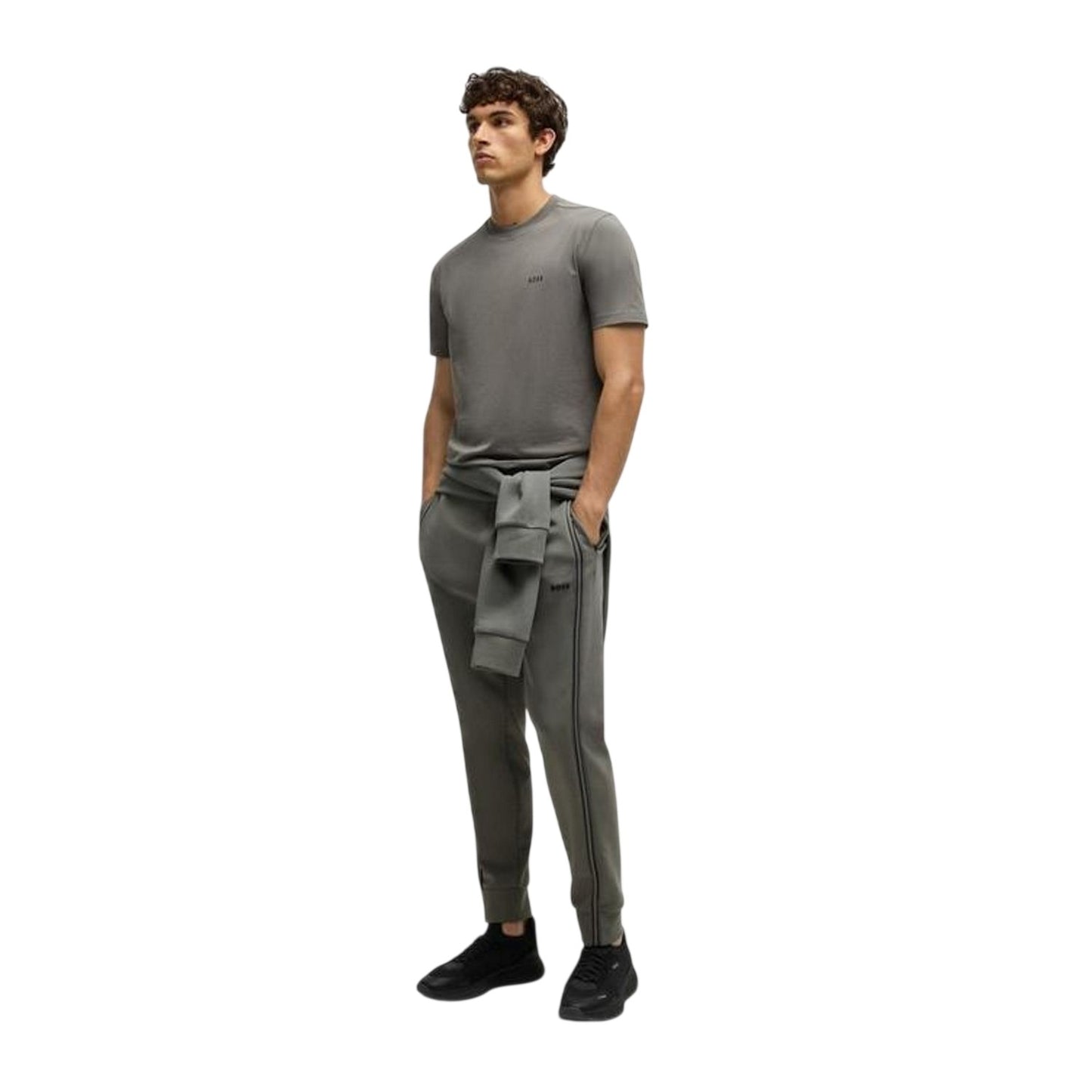 Pastel Grey - Side - Boss Mens Hadiko Side Stripe Regular Jogging Bottoms