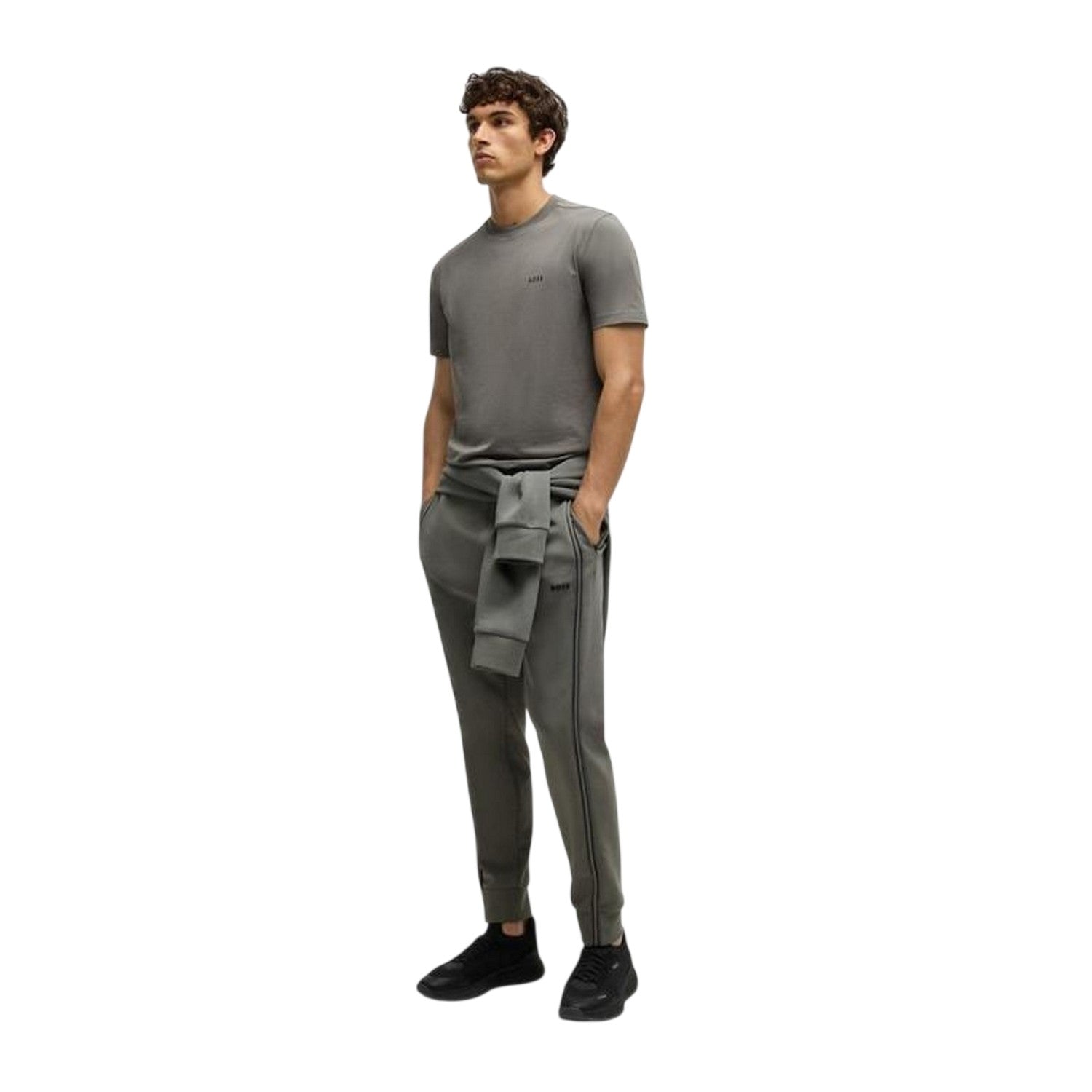 Pastel Grey - Side - Boss Mens Hadiko Side Stripe Regular Jogging Bottoms
