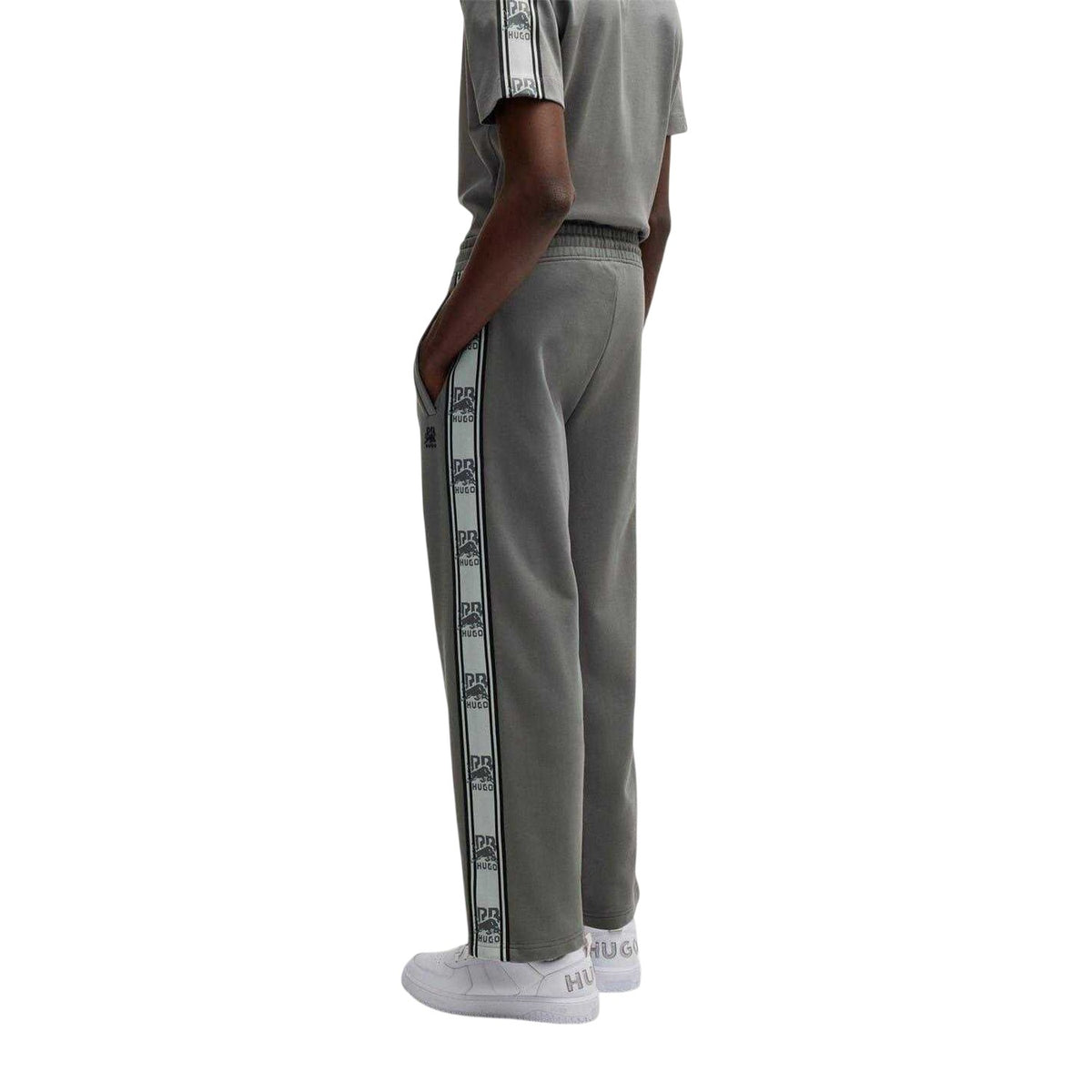 Grey - Back - Hugo Mens Racing Bulls Tape Jogging Bottoms