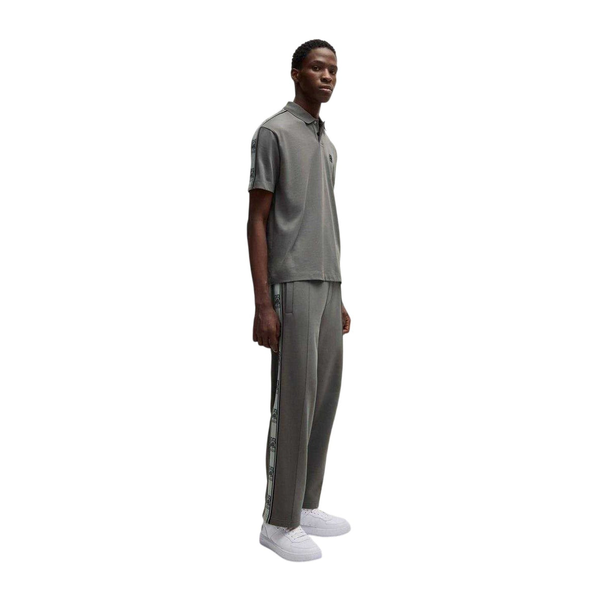 Grey - Side - Hugo Mens Racing Bulls Tape Jogging Bottoms