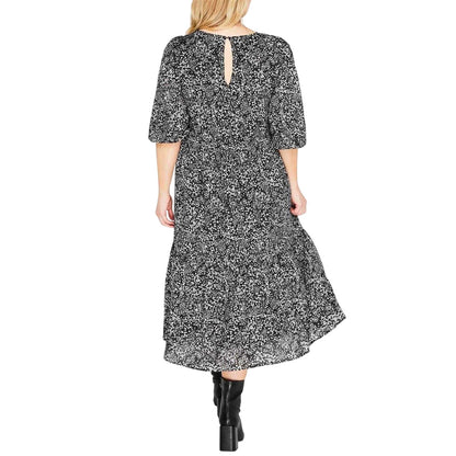 Black Print - Back - Select Womens-Ladies Femme Midi Dress