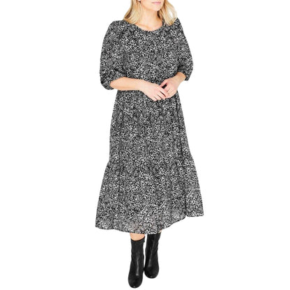 Black Print - Side - Select Womens-Ladies Femme Midi Dress