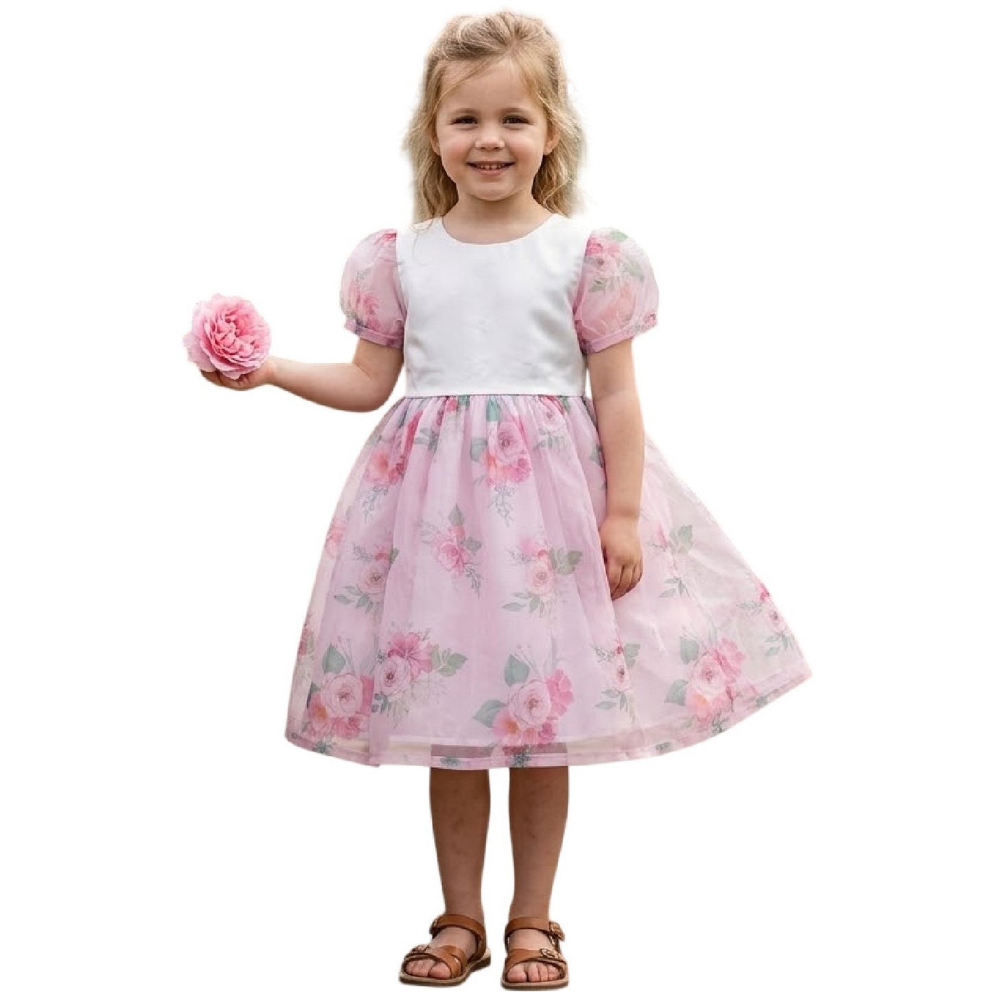 Floral-Multicoloured Print - Back - Be You Girls Floral Puff Sleeve Mini Dress