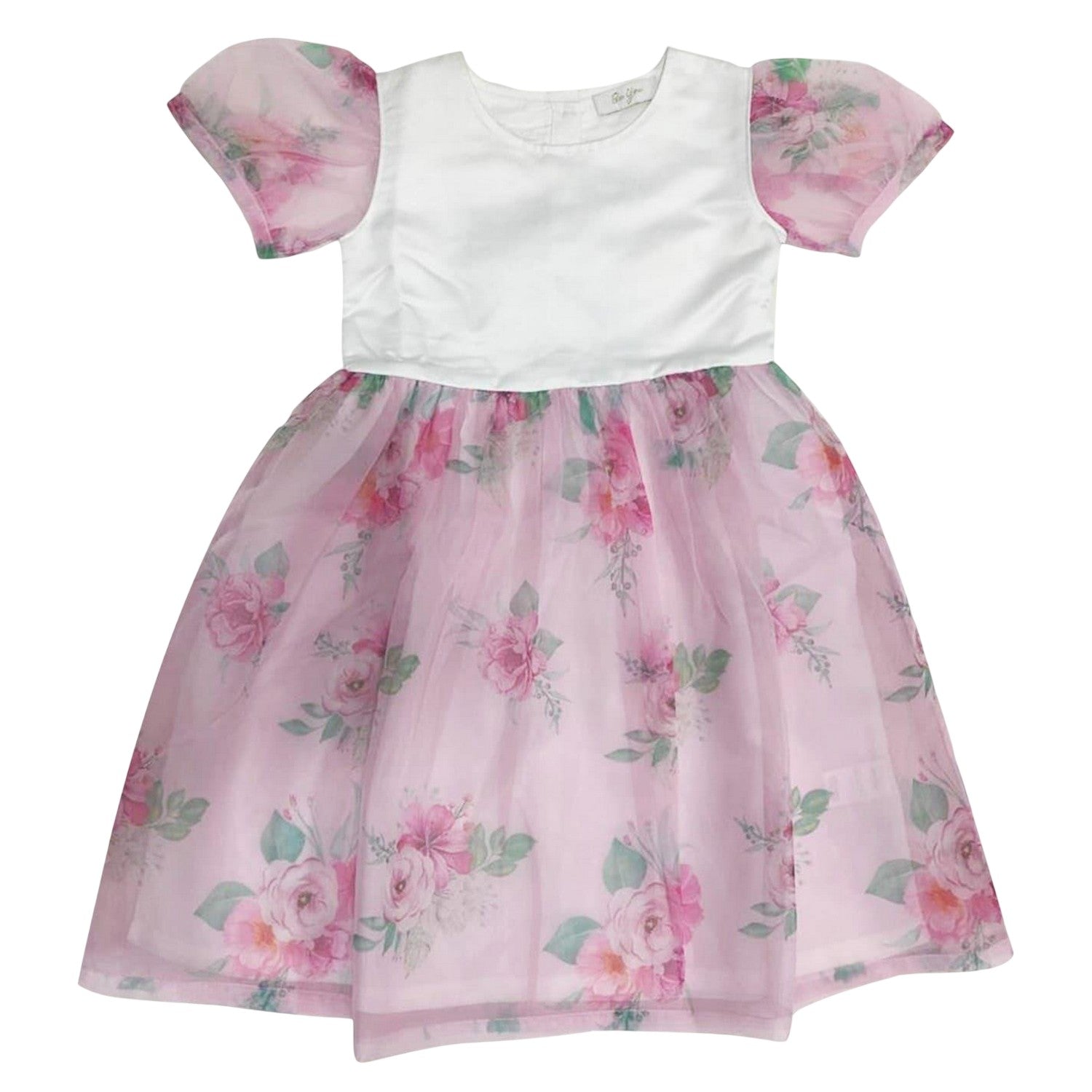 Floral-Multicoloured Print - Front - Be You Girls Floral Puff Sleeve Mini Dress