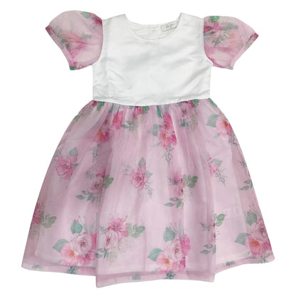 Floral-Multicoloured Print - Front - Be You Girls Floral Puff Sleeve Mini Dress