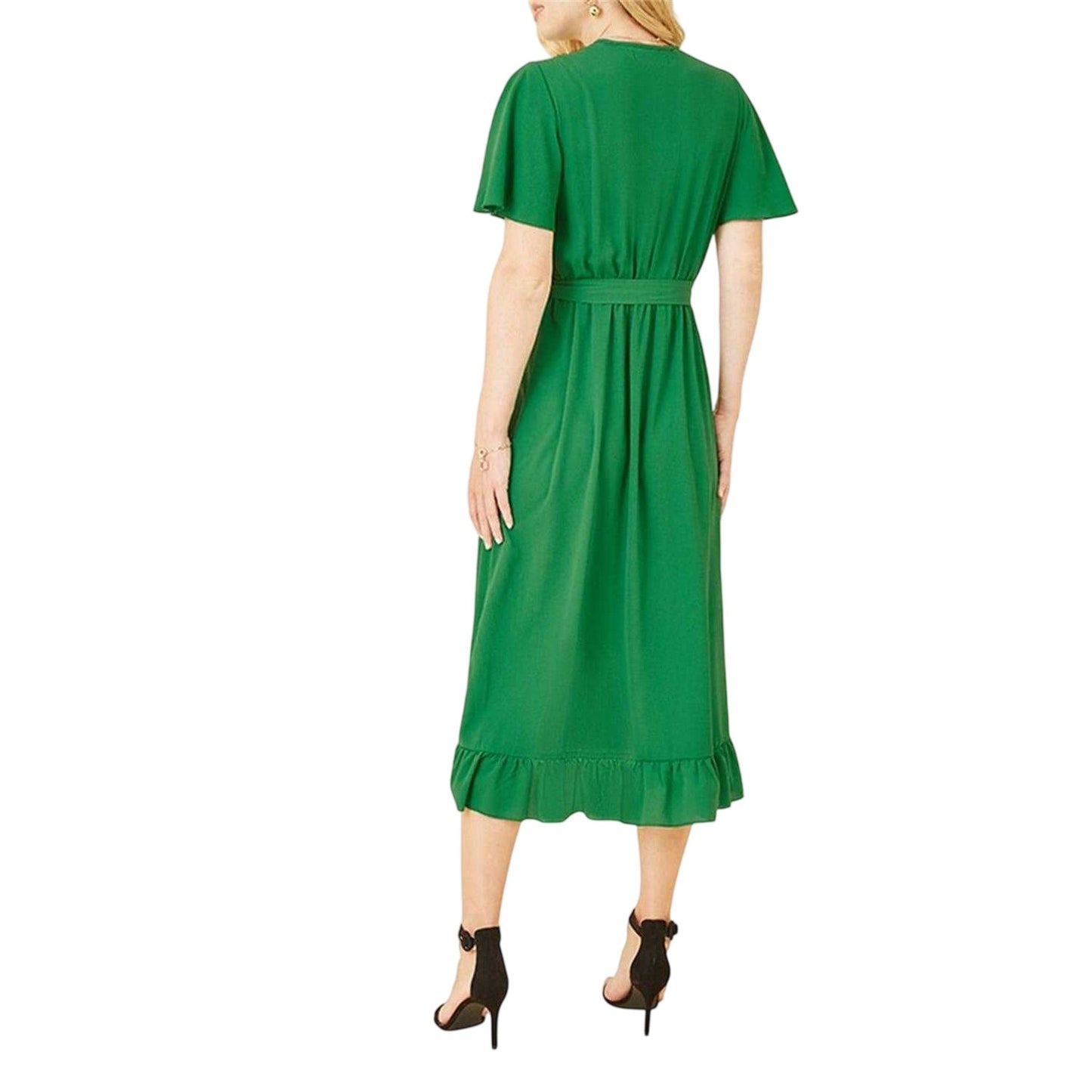 Bright Green - Back - Mela London Womens-Ladies Flutter Wrap Dress