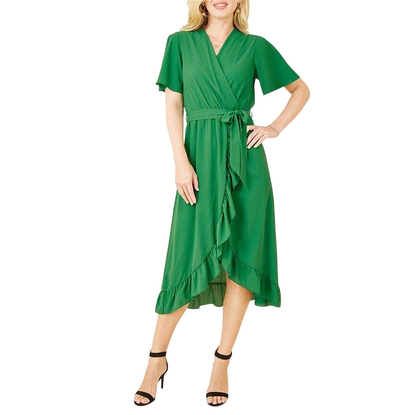 Bright Green - Side - Mela London Womens-Ladies Flutter Wrap Dress